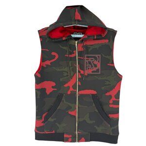 NEW WITH DEFECT Rock Revival Men Black/Red/Green Camouflage Hoodie Vest Jacket M